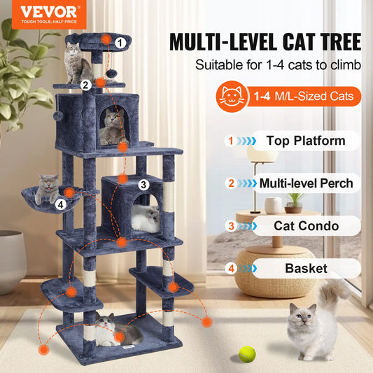 VEVOR Cat Tree Cat Tower With Cat Condos Sisal Scratching Post Dark Grey - Get It for Your Pets - Pet Store