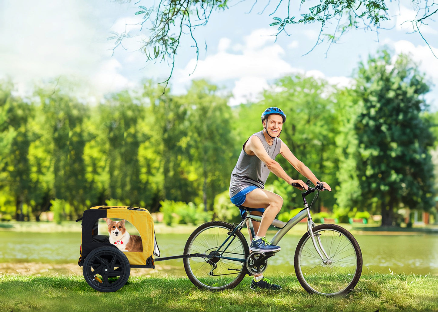 Yellow Outdoor Heavy Duty Foldable Practical Pet Stroller Dog Carrier With Bicycle Tow - Get It for Your Pets - Pet Store