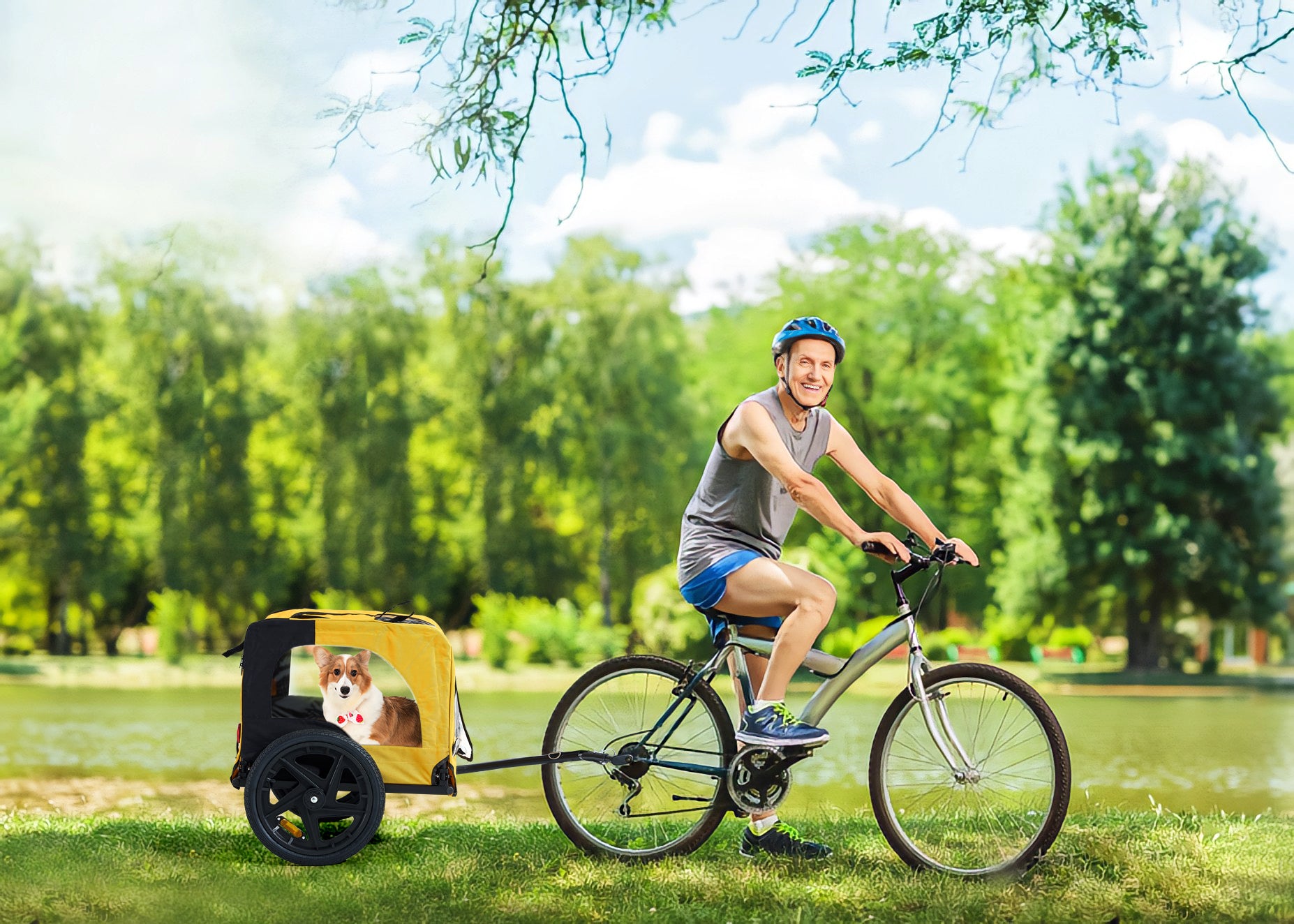 Yellow Outdoor Heavy Duty Foldable Practical Pet Stroller Dog Carrier With Bicycle Tow - Get It for Your Pets - Pet Store