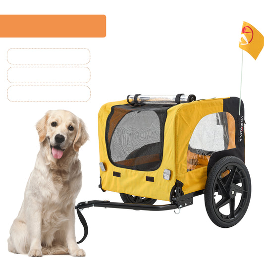 Yellow Outdoor Heavy Duty Foldable Practical Pet Stroller Dog Carrier With Bicycle Tow - Get It for Your Pets - Pet Store